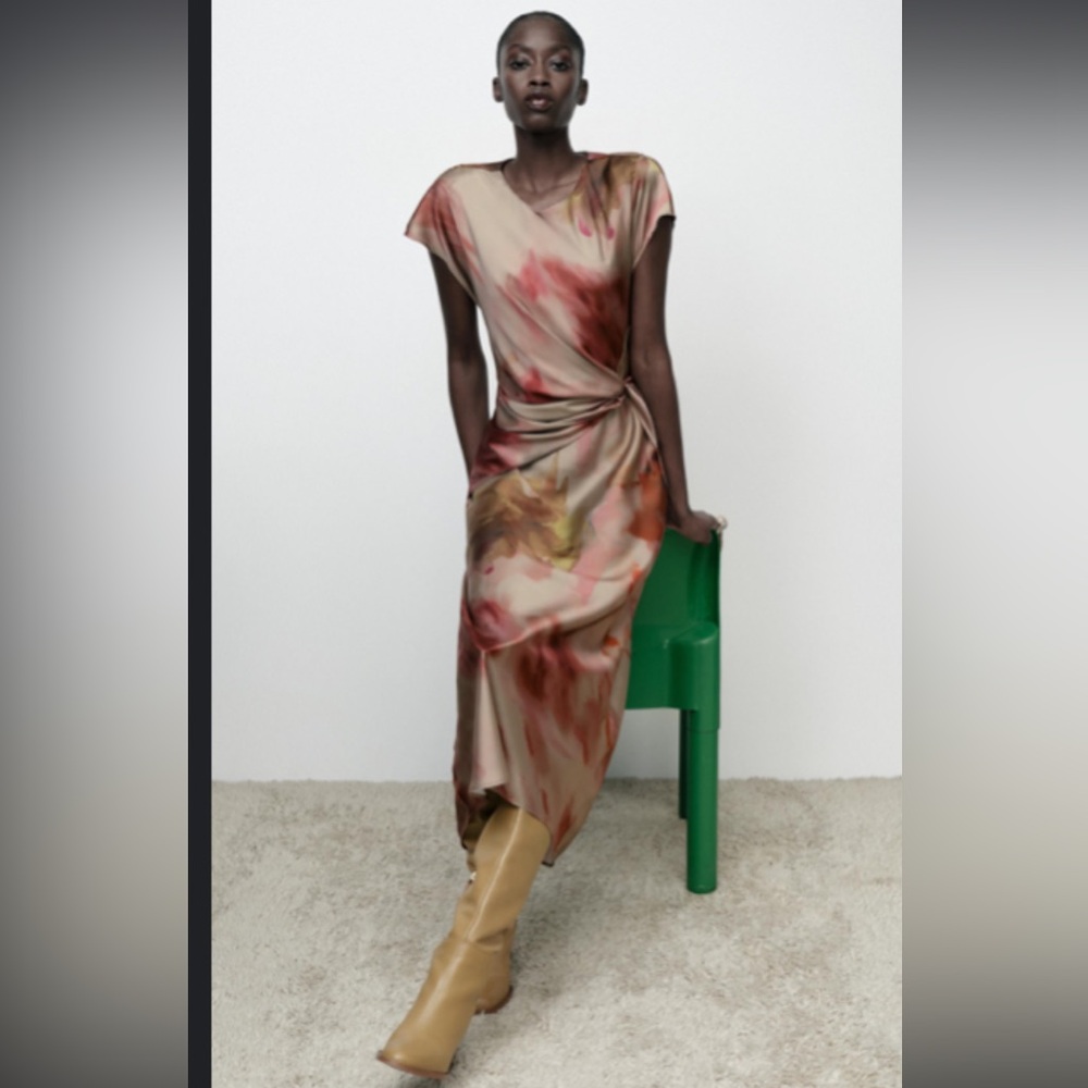 Zara tie dye print satin effect dress